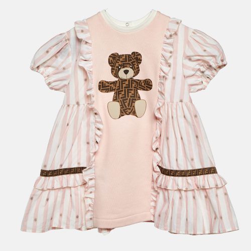 Kids Logo Bear Print Dobby Cotton Ruffled Dress 18 M - Fendi - Modalova