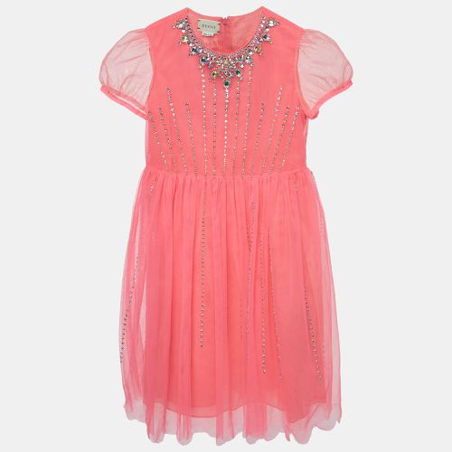 Neon Crystal Embellished Tulle Tiger Dress (10 Yrs) - Gucci - Modalova