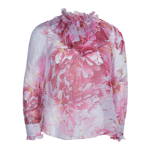 Floral Printed Silk Ruffle Detail Long Sleeve Top 6 Yrs - Roberto Cavalli Angels - Modalova