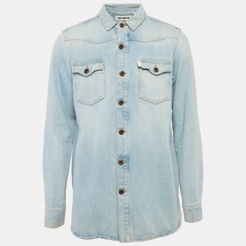 Back Print Washed Denim Button Front Shirt M - Off-White - Modalova