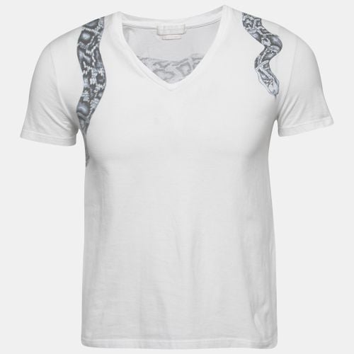 Snake Print Cotton V-Neck T-Shirt XS - Alexander McQueen - Modalova