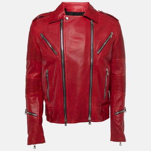 Distressed Leather Moto Biker Jacket L - Balmain - Modalova