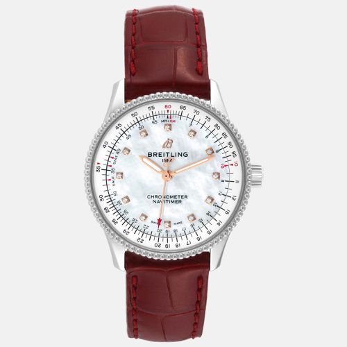 Mother of Pearl Stainless Steel Navitimer Automatic Men's Wristwatch 35 mm - Breitling - Modalova