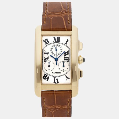 White 18k Yellow Gold Tank Americaine Quartz Men's Wristwatch 27 mm - Cartier - Modalova