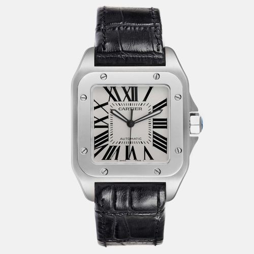 Santos 100 Dial Black Strap Steel Men's Watch 38.0 mm - Cartier - Modalova