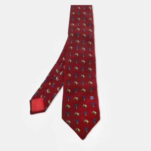 Vintage Horse and Badge Print Silk Tie - Celine - Modalova