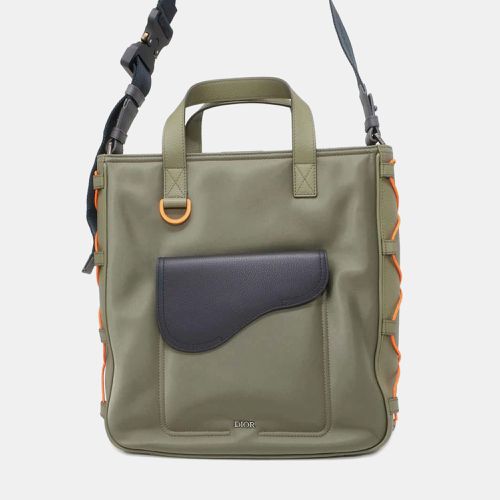 X Sacai Collaboration Moss /Navy Nylon Leather Saddle Tote Bag - Dior - Modalova