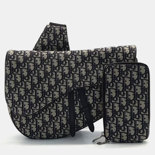 Navy Blue Fabric Oblique Saddle Maxi Bag - Dior - Modalova