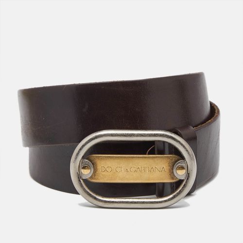 Dark Leather Oval Logo Buckle Belt 95CM - Dolce & Gabbana - Modalova