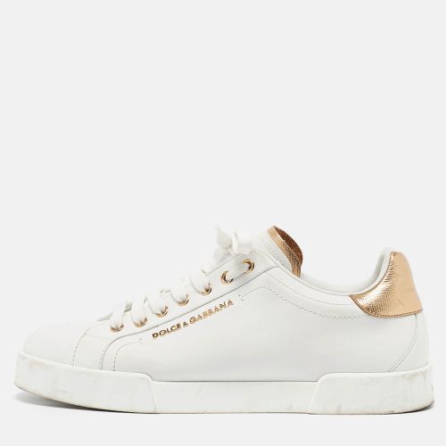 Gold Leather Portofino Sneakers Size 42.5 - Dolce & Gabbana - Modalova