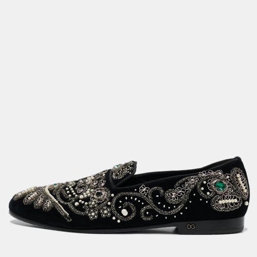 Velvet Embroidered and Embellished Smoking Slippers Size 42 - Dolce & Gabbana - Modalova