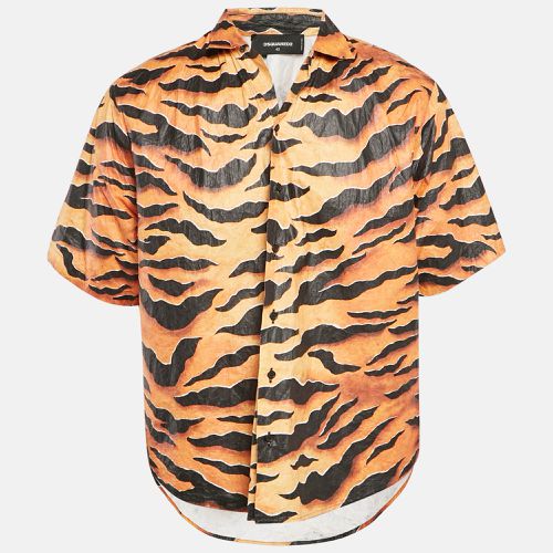 Black Tiger Print Synthetic Button Front Shirt XL - Dsquared2 - Modalova