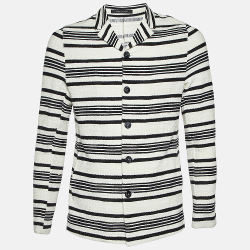 Monochrome Striped Cotton Button Front Jacket L - Emporio Armani - Modalova