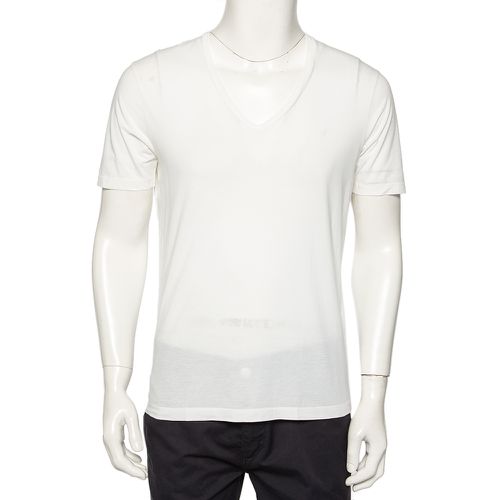 Logo Embroidered Cotton V-Neck T-Shirt S - Emporio Armani - Modalova