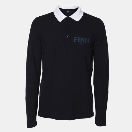 Cotton Knit Long Sleeve Polo Shirt M - Fendi - Modalova