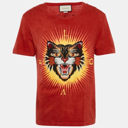 Angry Cat Embroidered Cotton Jersey T-Shirt S - Gucci - Modalova