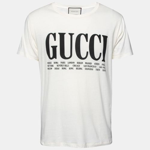 Cotton Logo and Cities Printed Crewneck Short Sleeves T-Shirt S - Gucci - Modalova