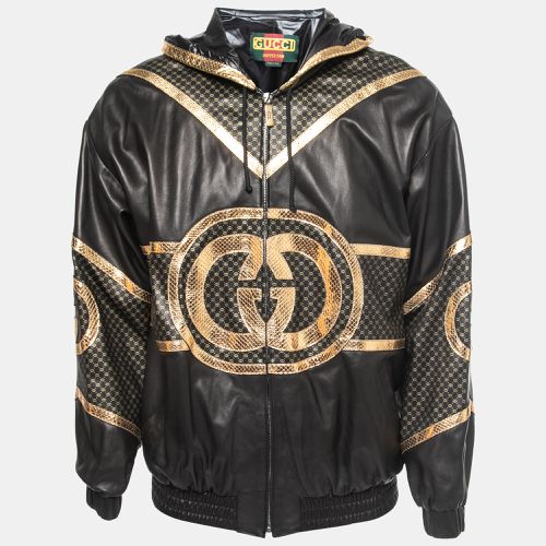 Dapper Dan & Gold Leather Logoed Hooded Jacket M - Gucci - Modalova