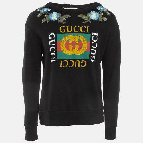 Logo Print Embroidered Cotton Knit Sweatshirt M - Gucci - Modalova