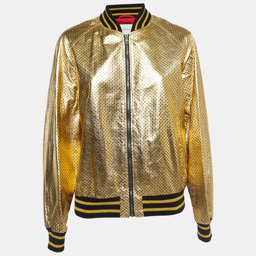 Gold Stars Print Crinkle Leather Bomber Jacket XS - Gucci - Modalova