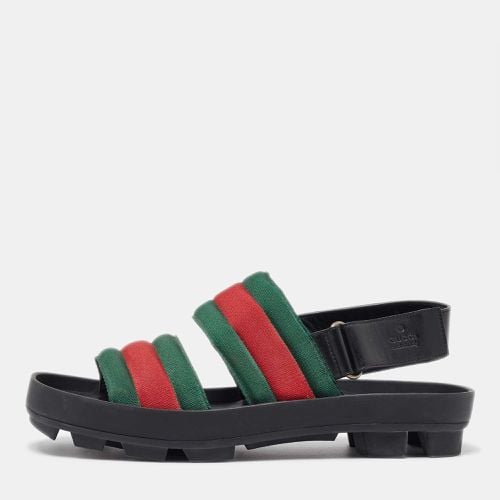 Green/Red Web Canvas Flat Sandals Size 41 - Gucci - Modalova