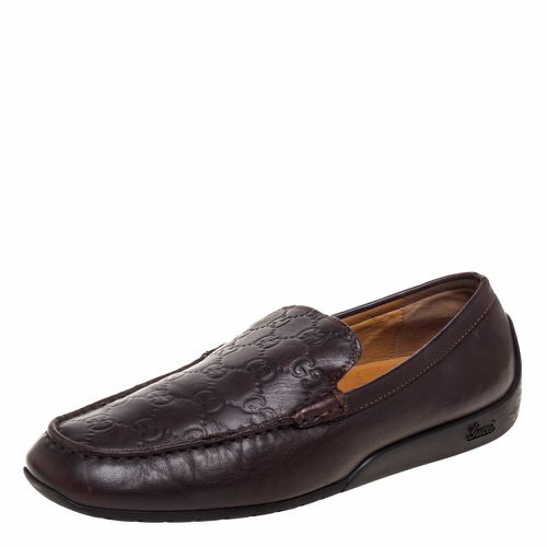 Dark ssima Leather Slip On Loafers Size 39.5 - Gucci - Modalova