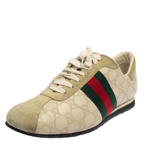 Suede And Leather Web Low Top Sneakers Size 43.5 - Gucci - Modalova