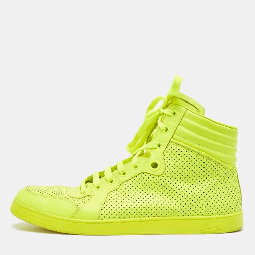 Neon Perforated Leather Lace Up High Top Sneakers Size 43 - Gucci - Modalova