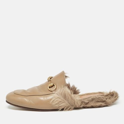 Leather and Fur Princetown Flat Mules Size 44 - Gucci - Modalova