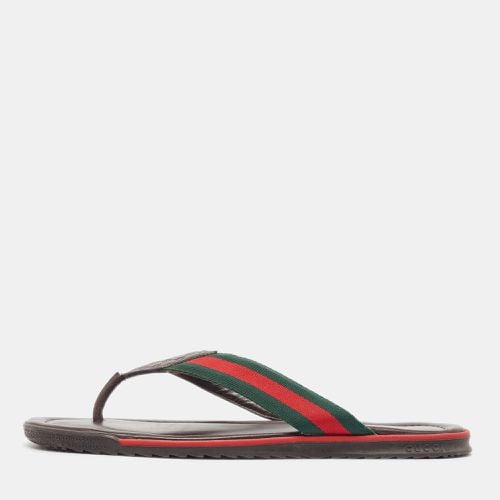 Tricolor ssima Leather and Canvas Web Thong Slides Size 44 - Gucci - Modalova