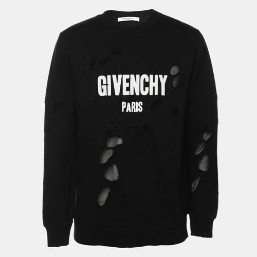 Distressed Cotton & Mesh Inset Logo Printed Sweatshirt XS - Givenchy - Modalova