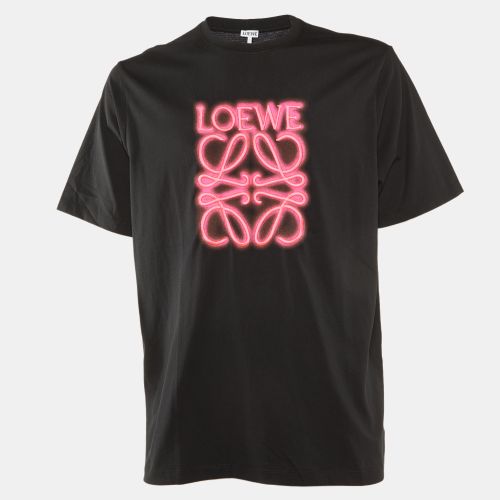 Neon Anagram Embroidered Cotton Crew Neck T-Shirt L - Loewe - Modalova