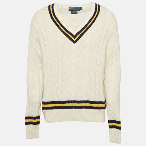 Off- Varsity Cricket Striped Cable Knit Sweater L - Polo Ralph Lauren - Modalova