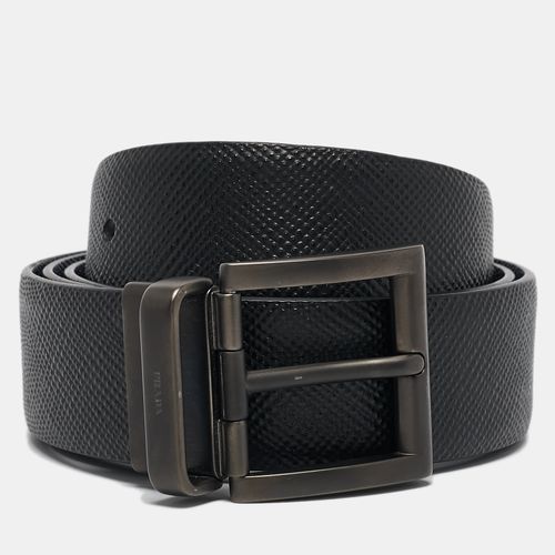 Navy Blue Saffiano Leather Reversible Buckle Belt 100CM - Prada - Modalova