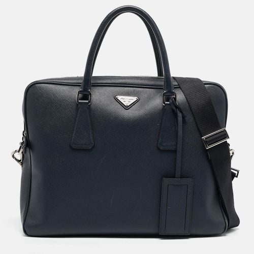 Navy Saffiano Leather Briefcase - Prada - Modalova