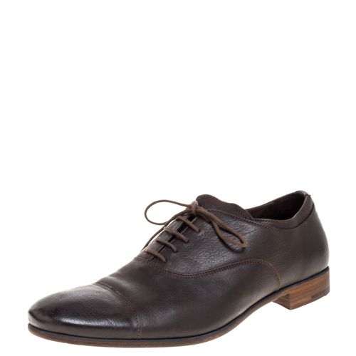 Dark Leather Cap Toe Lace Up Oxford Size 42.5 - Prada - Modalova