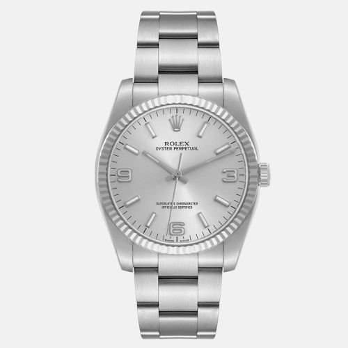 Oyster Perpetual Steel White Gold Dial Men's Watch 116034 36 mm - Rolex - Modalova