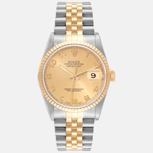 Datejust Steel Yellow Champagne Arabic Dial Men's Watch 16233 36 mm - Rolex - Modalova