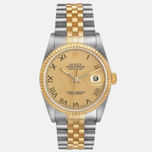 Datejust Steel Yellow Champagne Dial Men's Watch 36 mm - Rolex - Modalova