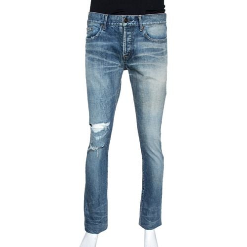 Indigo Washed Denim Distressed Slim Fit Jeans S - Saint Laurent Paris - Modalova