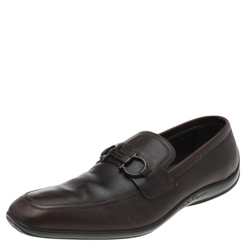 Dark Leather Gancini Bit Slip On Loafers Size 42 - Salvatore Ferragamo - Modalova