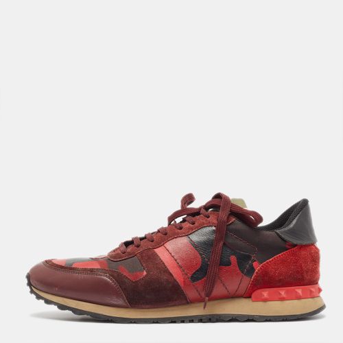 Red Camouflage Leather and Canvas Rockrunner Sneakers Size 45 - Valentino - Modalova