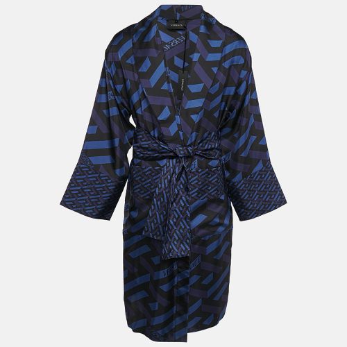 Black Geometric Print Silk Robe L - Versace - Modalova