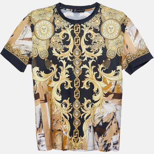 Black Baroque Print Cotton Crew Neck T-Shirt M - Versace - Modalova