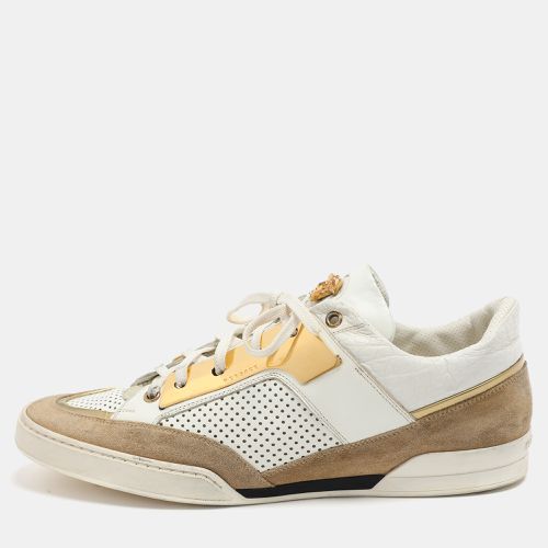 Beige Leather and Suede Medusa Low Top Sneakers 43 - Versace - Modalova