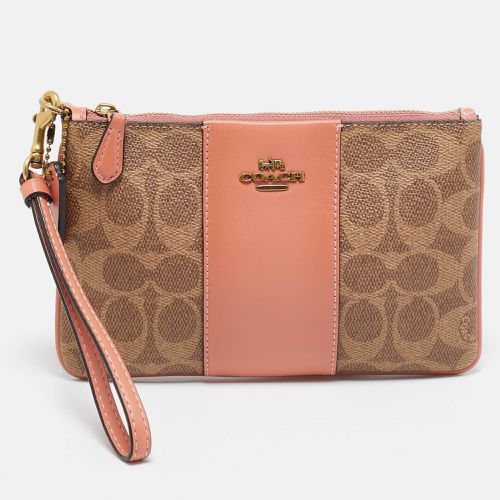 Peach Signature Coated Canvas and Leather Zip Wristlet Pouch - Coach - Modalova