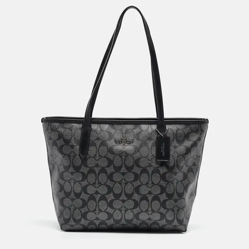 Silver Signature Coated Canvas and Leather City Zip Tote - Coach - Modalova