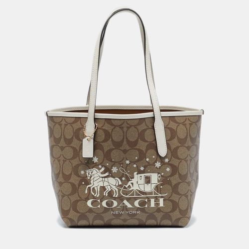 White Signature Coated Canvas and Leather Mini City Tote - Coach - Modalova