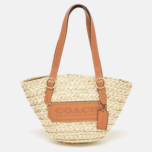 Brown Raffia and Leather Structured 16 Tote - Coach - Modalova