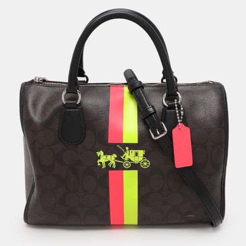 Black Signature Coated Canvas and Leather Carriage Print Satchel - Coach - Modalova